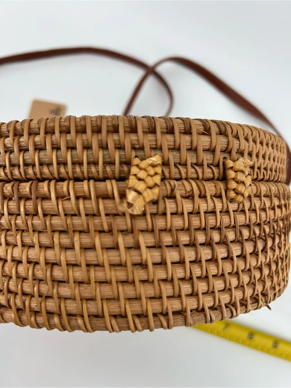 Francesca's Collections Round Woven Crossbody in Brown with Multicolor Mandala - Picture 8 of 8